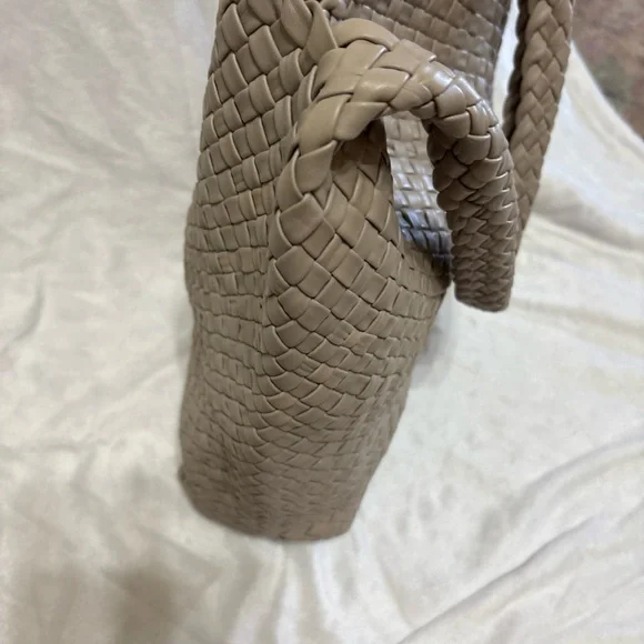Falor Italian Leather Woven Taupe Hobo Bag - Picture 6 of 11